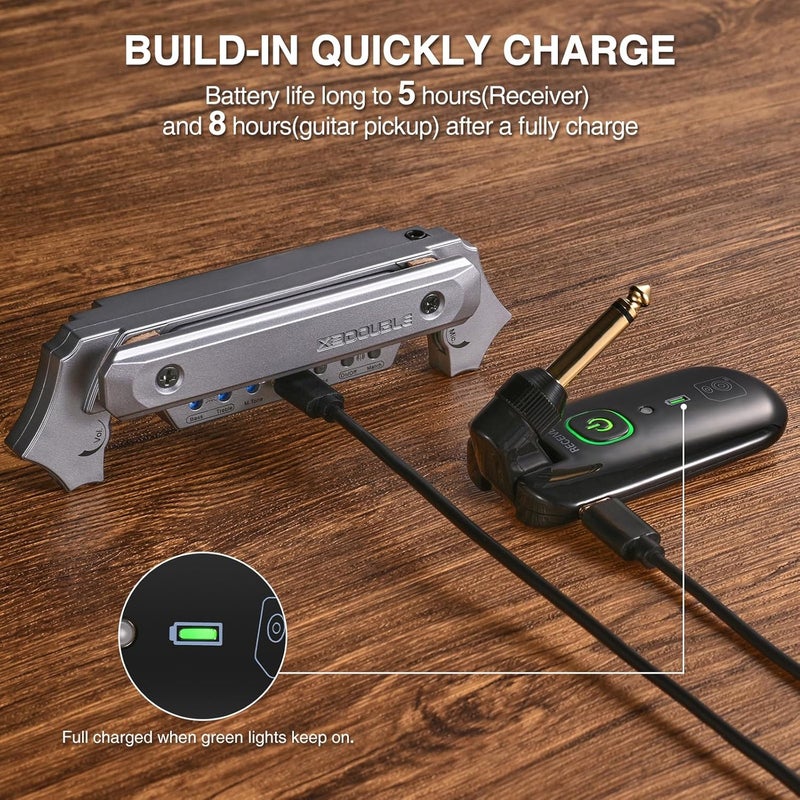 SUNYIN Wireless Acoustic Guitar Pickup Rechargable Magnetic And Microphone Soundhole Pickup For Acoustic Guitar Build-In Volume Control(Gary) - Image 4
